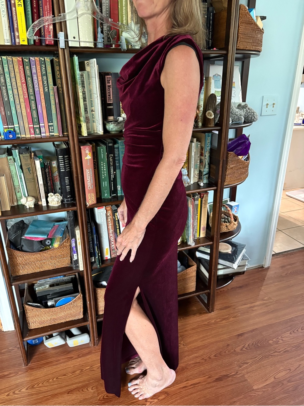 Vince Camuto Deep Burgundy Velvet Maxi Dress with Side Slit